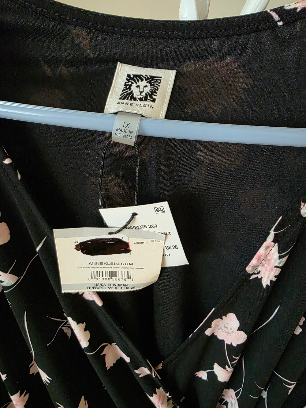 Anne Klein Black Midi Dress with Pink Floral Print - Picture 5 of 5